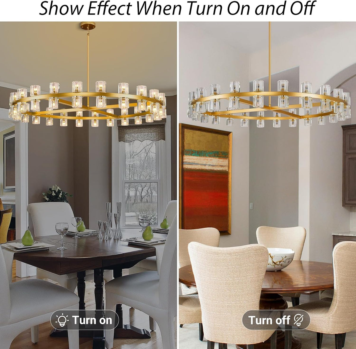 Modern 48 inch Gold Round Chandeliers Light Fixture, Crystal Chandeliers for Dining Room, Living Room Chandelier, Wagon Wheel Chandelier Over Table, Suitable for Bedroom,Foyer,Includes Bulbs