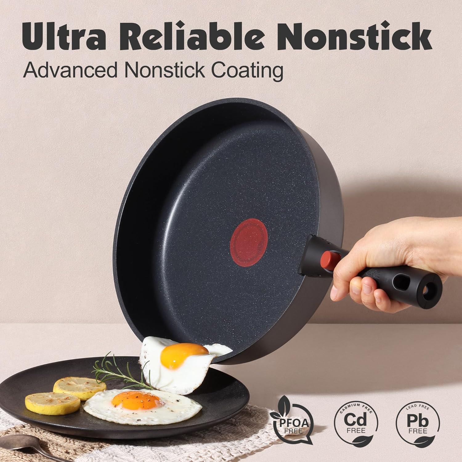 SENSARTE 17 Piece Pots and Pans Set, Nonstick Detachable Handle Cookware Set
