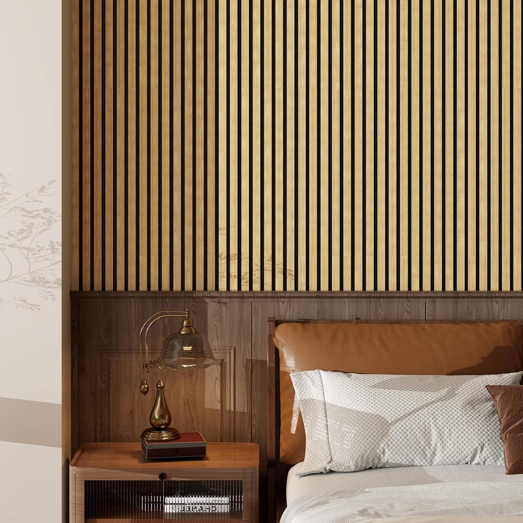 Wood Slat Acoustic Panels, 4 Pack 94" x 8"(21ft²) Wood Wall Panels, Soundproof Wood Slat Panel, 3D Fluted Sound Absorbing Paneling for Wall Decor, Living Room, Bedroom, Oak