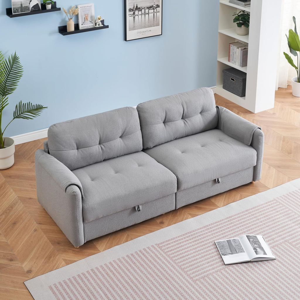 79.50-inch Loveset Couches for Living Room, Modern Teddy Fabric Upholstered Sofa Couch with Seats Storage, Comfy 3-Seater Couch for Bedroom, Office, Apartmen (Light Grey)
