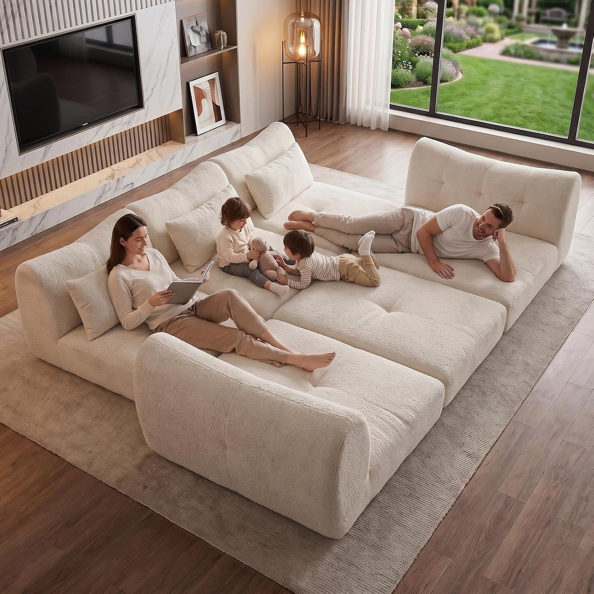102" Modular Sectional Boneless Couch, Convertible Cloud Sofa Bed with Upholstered Deep Seat, Soft Deep Lounger for Living Room Playroom (Beige)