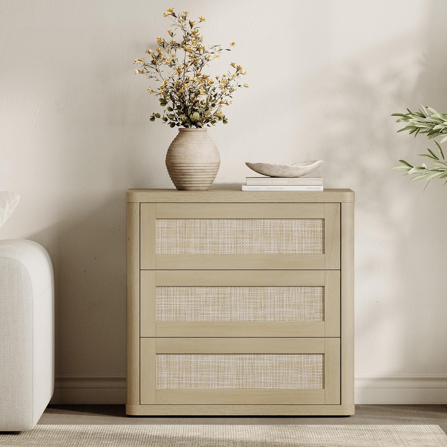 SICOTAS Nightstand Set of 2, 26.8 Wide Large Rattan