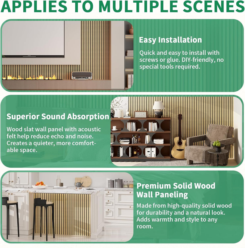 Wood Slat Acoustic Panels, 4 Pack 94" x 8"(21ft²) Wood Wall Panels, Soundproof Wood Slat Panel, 3D Fluted Sound Absorbing Paneling for Wall Decor, Living Room, Bedroom, Oak