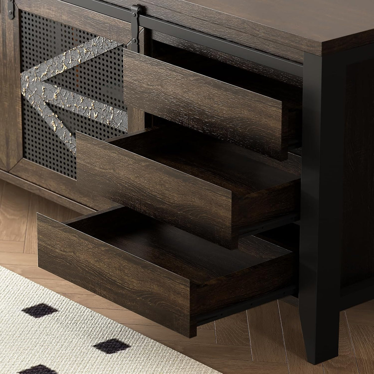 60 Inch TV Stand for TVs up to 65", Rustic Farmhouse Media Console with Sliding Barn Doors, 6 Drawers, Entertainment Center for Living Room