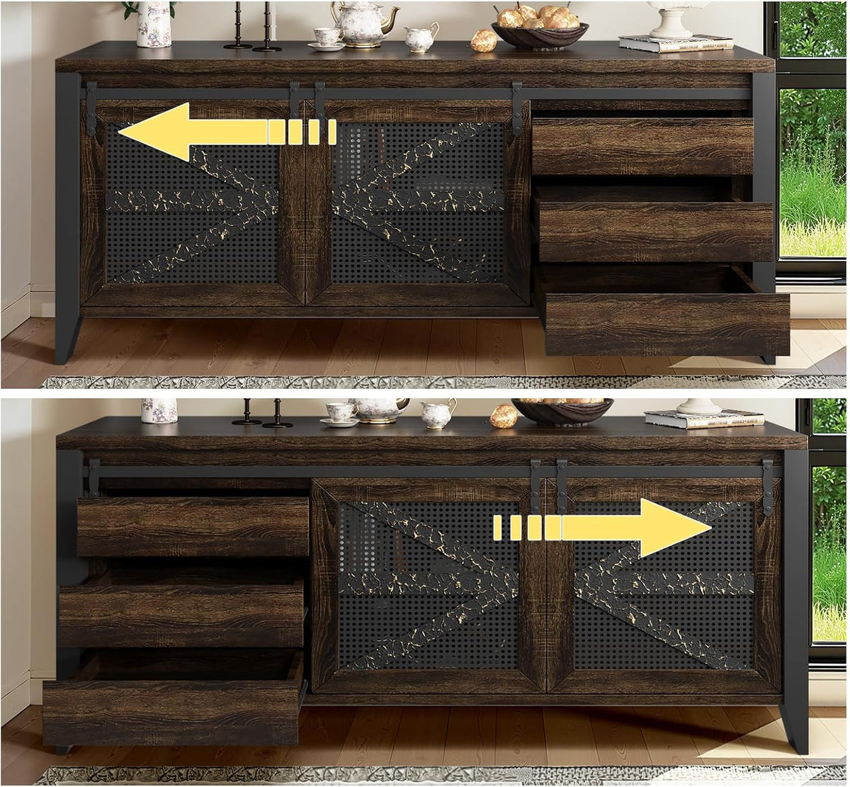 60 Inch TV Stand for TVs up to 65", Rustic Farmhouse Media Console with Sliding Barn Doors, 6 Drawers, Entertainment Center for Living Room