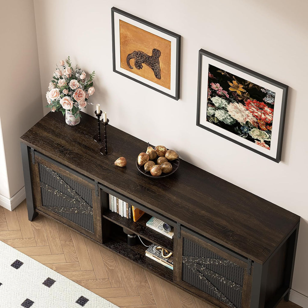 60 Inch TV Stand for TVs up to 65", Rustic Farmhouse Media Console with Sliding Barn Doors, 6 Drawers, Entertainment Center for Living Room