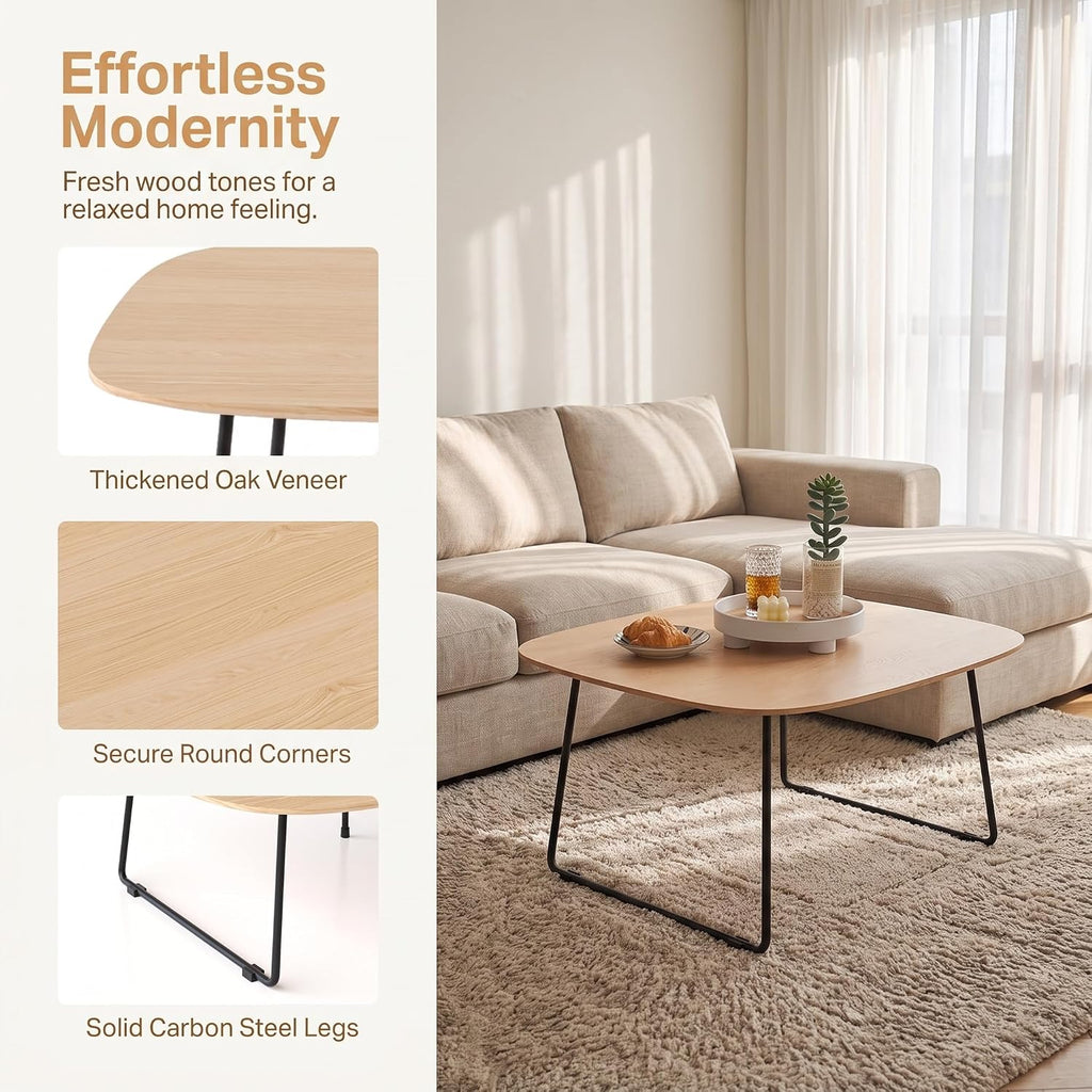 Coffee Table Card Table Round Oak Veneer, Minimalist Living Room Table for Small Spaces, Versatile Side Table, Natural Wood