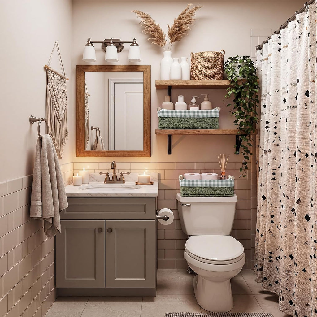 2 Pcs Gingham Storage Basket Sets Green Toilet Paper Storage