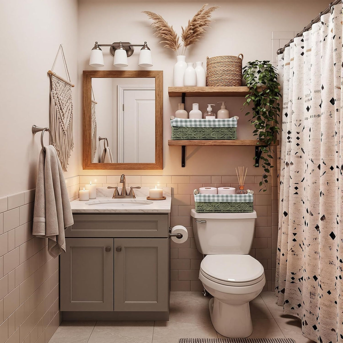 2 Pcs Gingham Storage Basket Sets Green Toilet Paper Storage