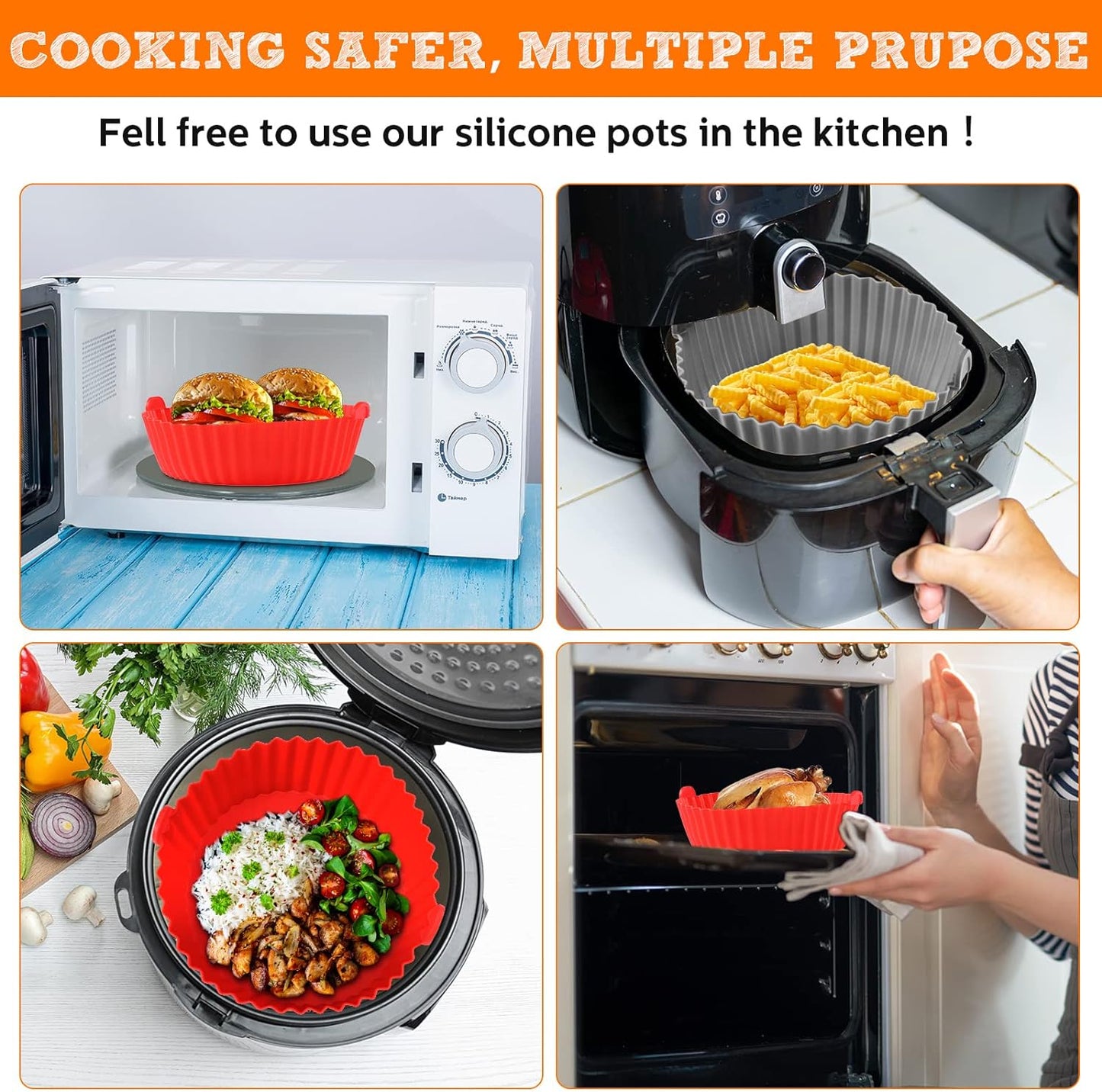 9 Piece Silicone Air Fryer Liners Set, Including 6.5 Inch Silicone Air Fryer Basket Pot