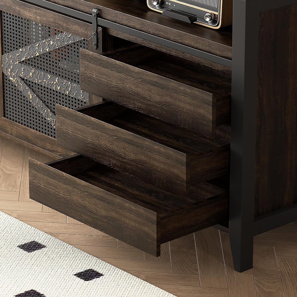 70 Inch TV Stand for TVs up to 70", Rustic Farmhouse Media Console with Sliding Barn Doors, 6 Drawers, Entertainment Center for Living Room
