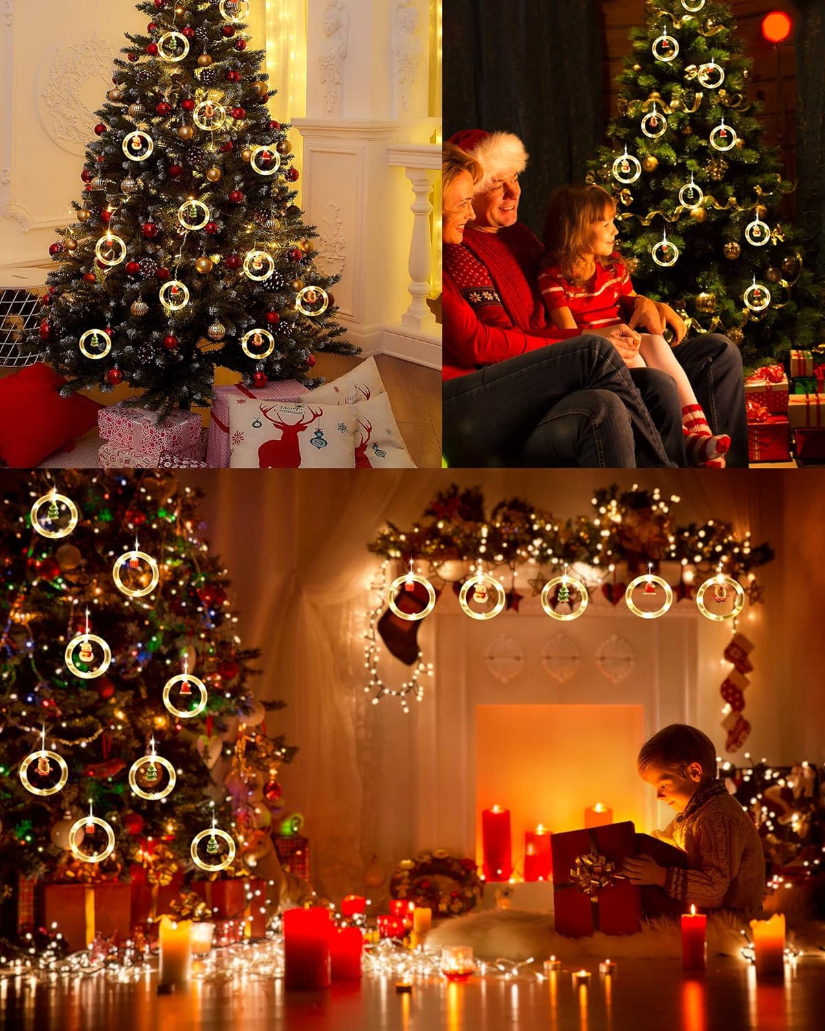 Christmas Window Lights Indoor Decorations, 120 Led Lights 9.8 ft Round Santa Fairy String Lights