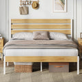 Queen Bed Frame with Headboard, Metal Platform Bed Frame with Under Bed Storage, 1500LBS Mattress Foundation, No Box Spring Needed, Easy Assembly, Natural Oak