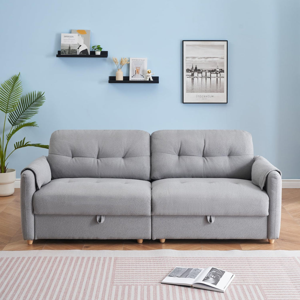 79.50-inch Loveset Couches for Living Room, Modern Teddy Fabric Upholstered Sofa Couch with Seats Storage, Comfy 3-Seater Couch for Bedroom, Office, Apartmen (Light Grey)