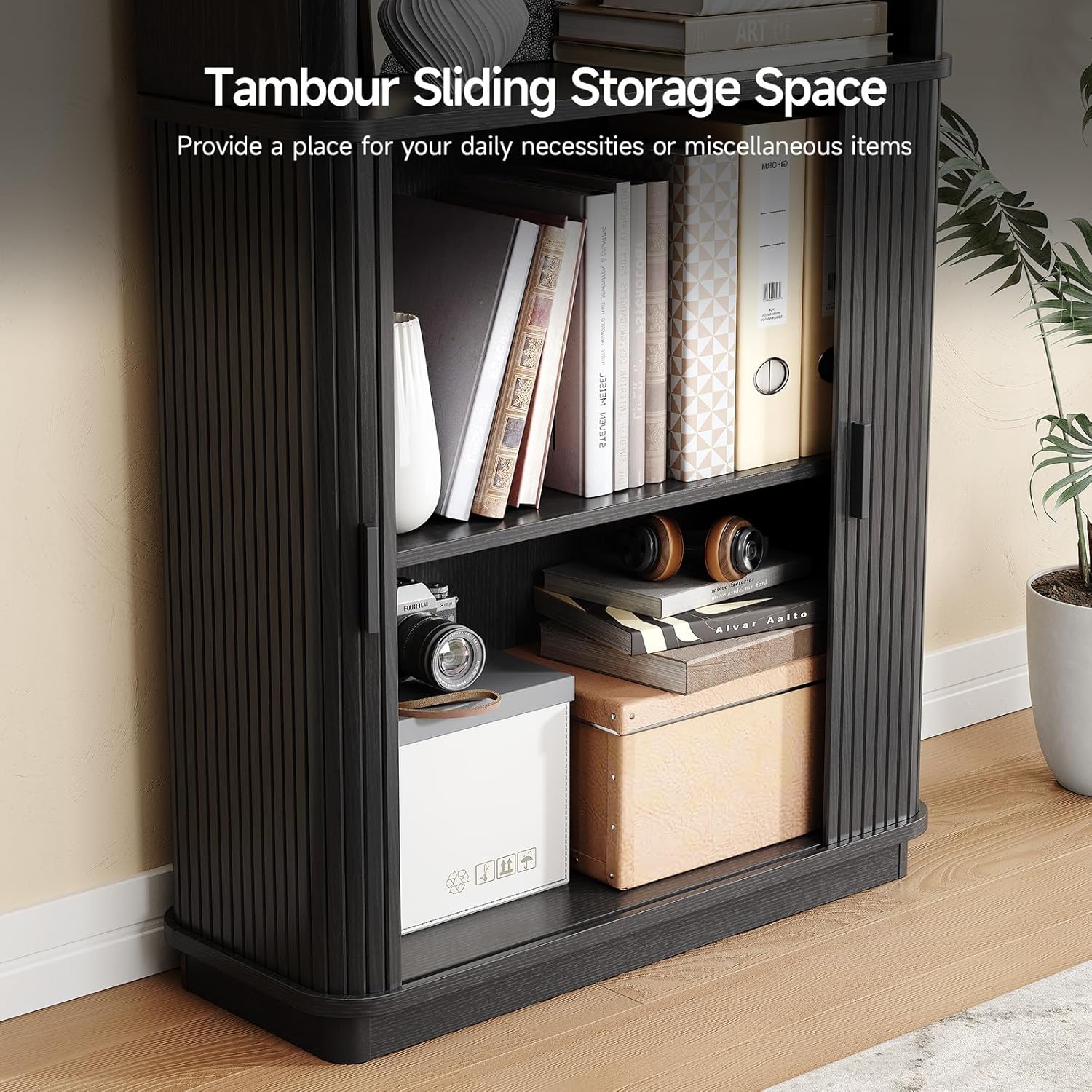 71" Tall Cube Bookcase, Curved Bookshelf with Storage Cabinet & Adjustable Storage Shelf