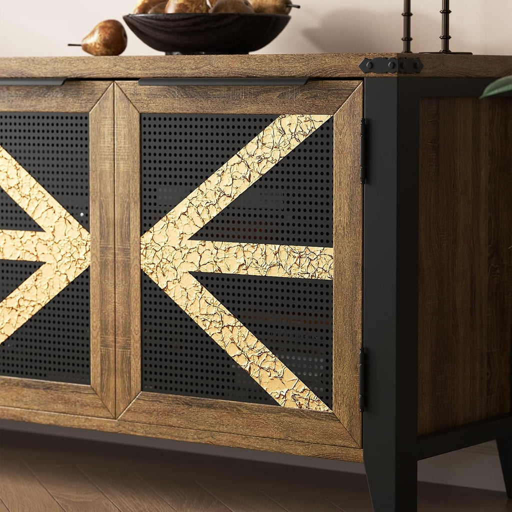 70 Inch Farmhouse TV Stand for 75 Inch TV, Rustic Entertainment Center with 4 Doors, Wood Media Console Cabinet with Storage, Living Room TV Cabinet