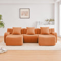 Modular Sectional Sofa for Living Room, 115.3" U-Shaped Orange Boneless Cloud Couch with 2 Ottoman, 3-Seat Teddy Fabric Sofa Deep Seat Curved Armrest,Streamlined Ergonomic Design