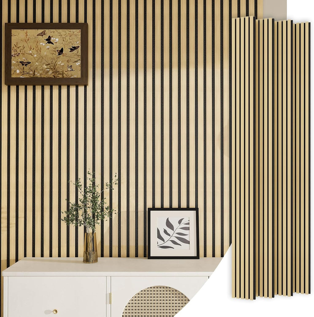 Wood Slat Acoustic Panels, 4 Pack 94" x 8"(21ft²) Wood Wall Panels, Soundproof Wood Slat Panel, 3D Fluted Sound Absorbing Paneling for Wall Decor, Living Room, Bedroom, Oak