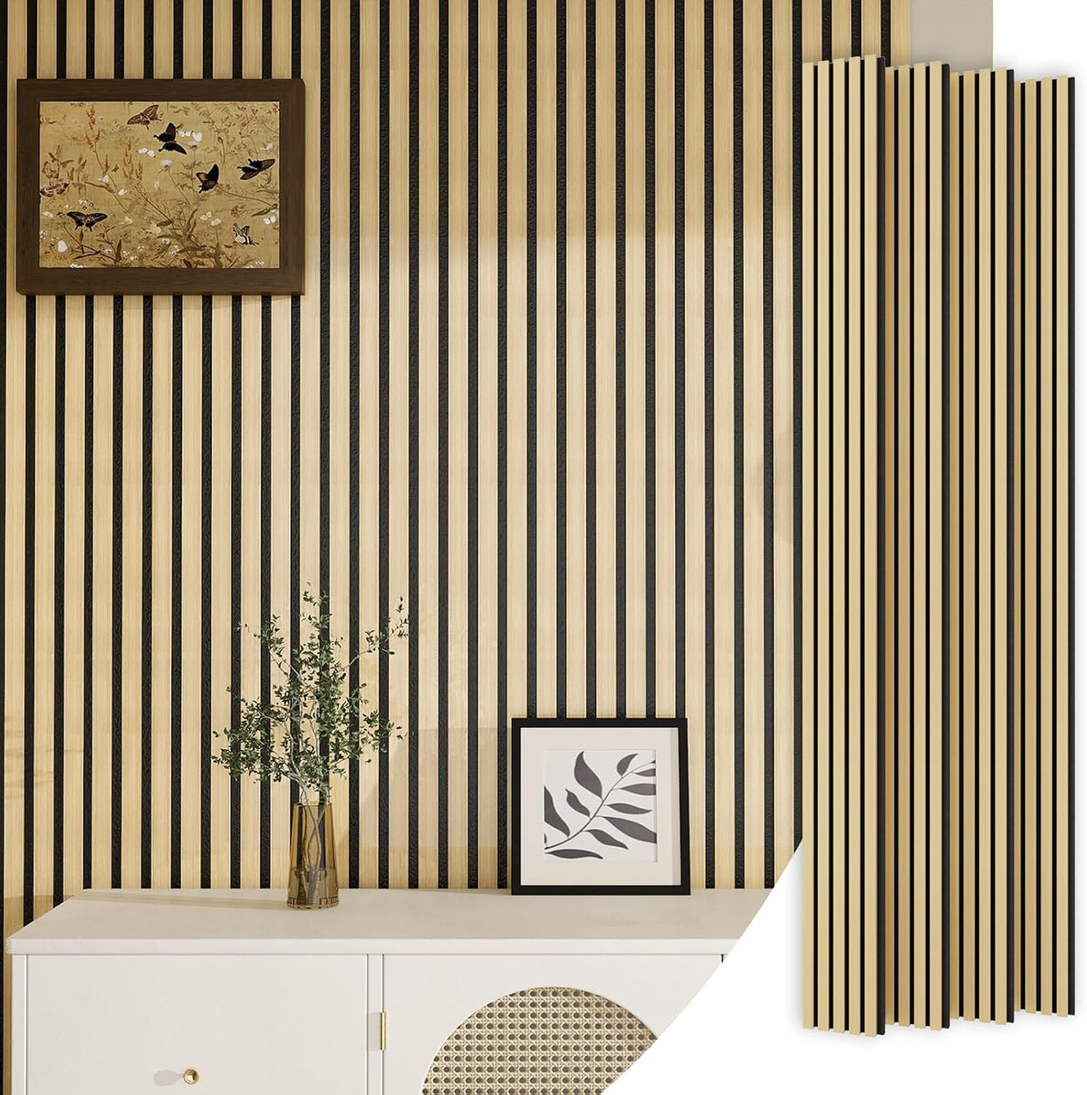 Wood Slat Acoustic Panels, 4 Pack 94" x 8"(21ft²) Wood Wall Panels, Soundproof Wood Slat Panel, 3D Fluted Sound Absorbing Paneling for Wall Decor, Living Room, Bedroom, Oak