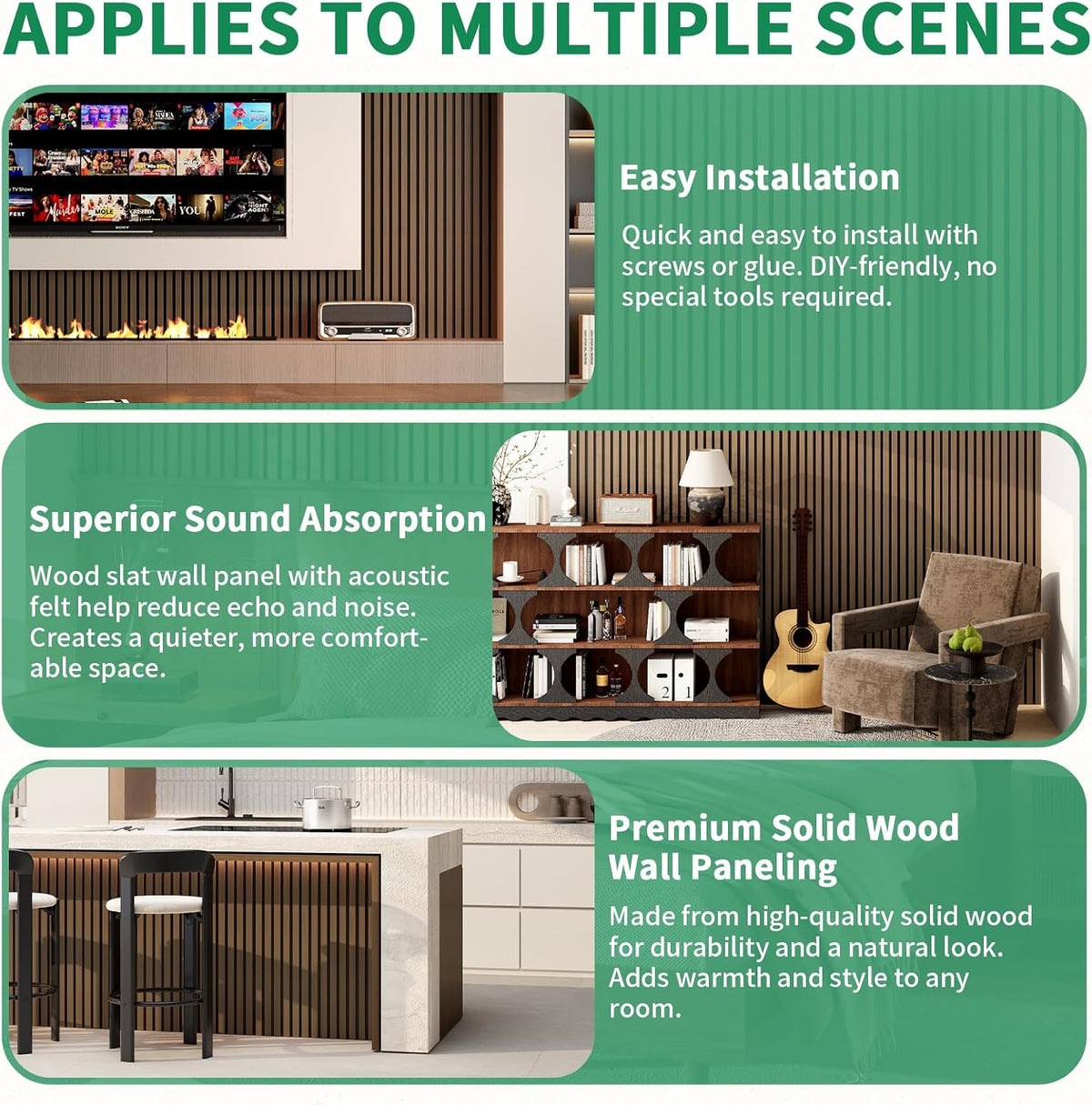 Wood Slat Acoustic Panels, 4 Pack 94" x 8"(21ft²) Wood Wall Panels, Walnut