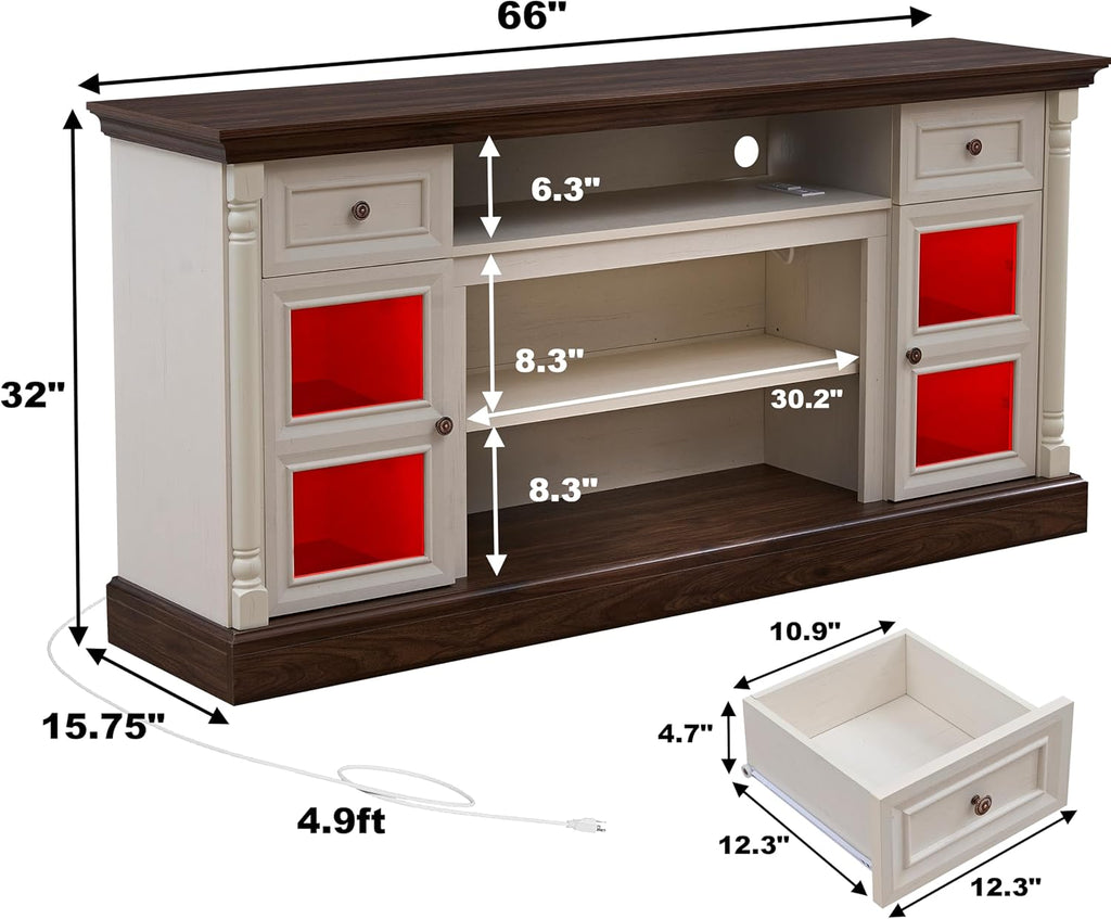 Fireplace TV Stand with Roman Column Styling, Up to 80-inch TV, 70-inch Modern Tall Entertainment Center with LED Lights, Living Room Media Console Media Console for Bedroom