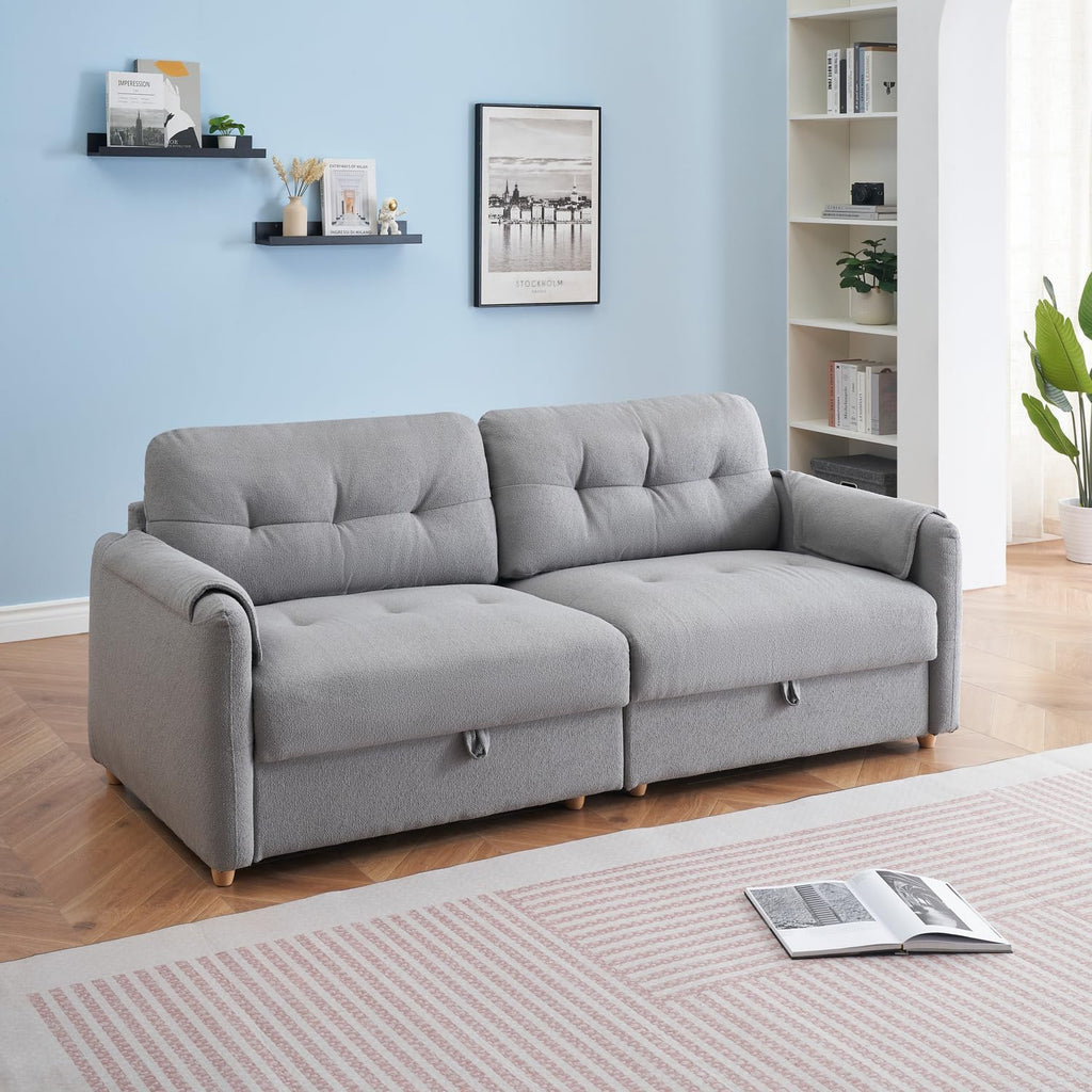 79.50-inch Loveset Couches for Living Room, Modern Teddy Fabric Upholstered Sofa Couch with Seats Storage, Comfy 3-Seater Couch for Bedroom, Office, Apartmen (Light Grey)
