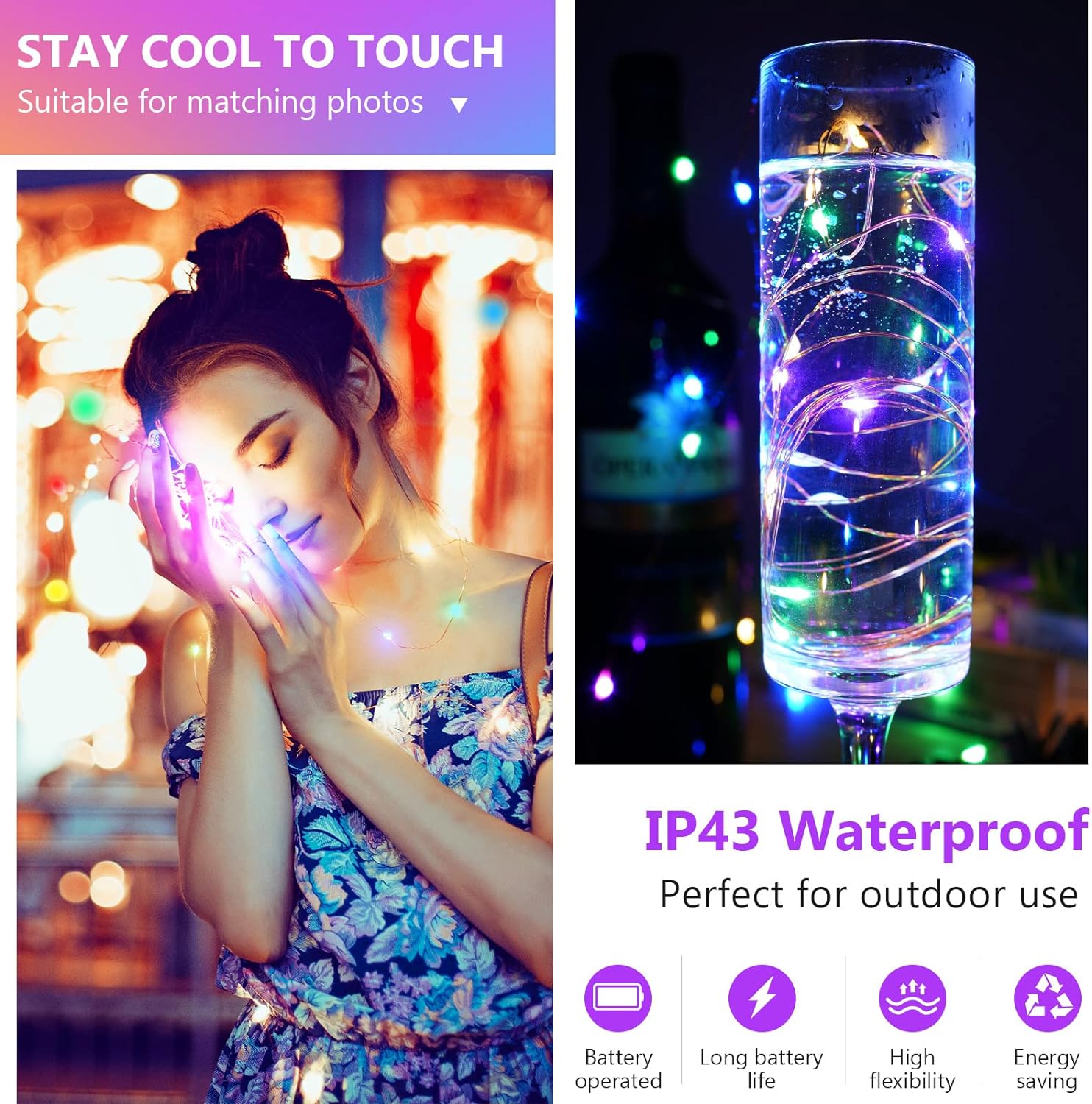 8 Pack Fairy Lights Battery Operated 16 ft 50 Led Mini Waterproof Fairy String Lights
