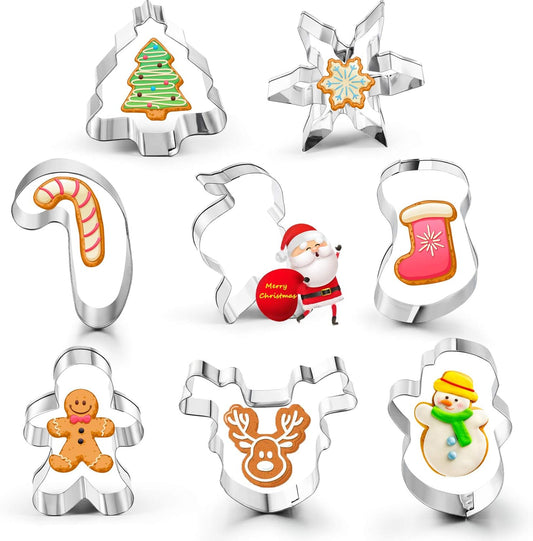 8 Pieces Christmas Cookie Cutters Holiday Cookie Molds Stainless Steel with Gingerbread Men