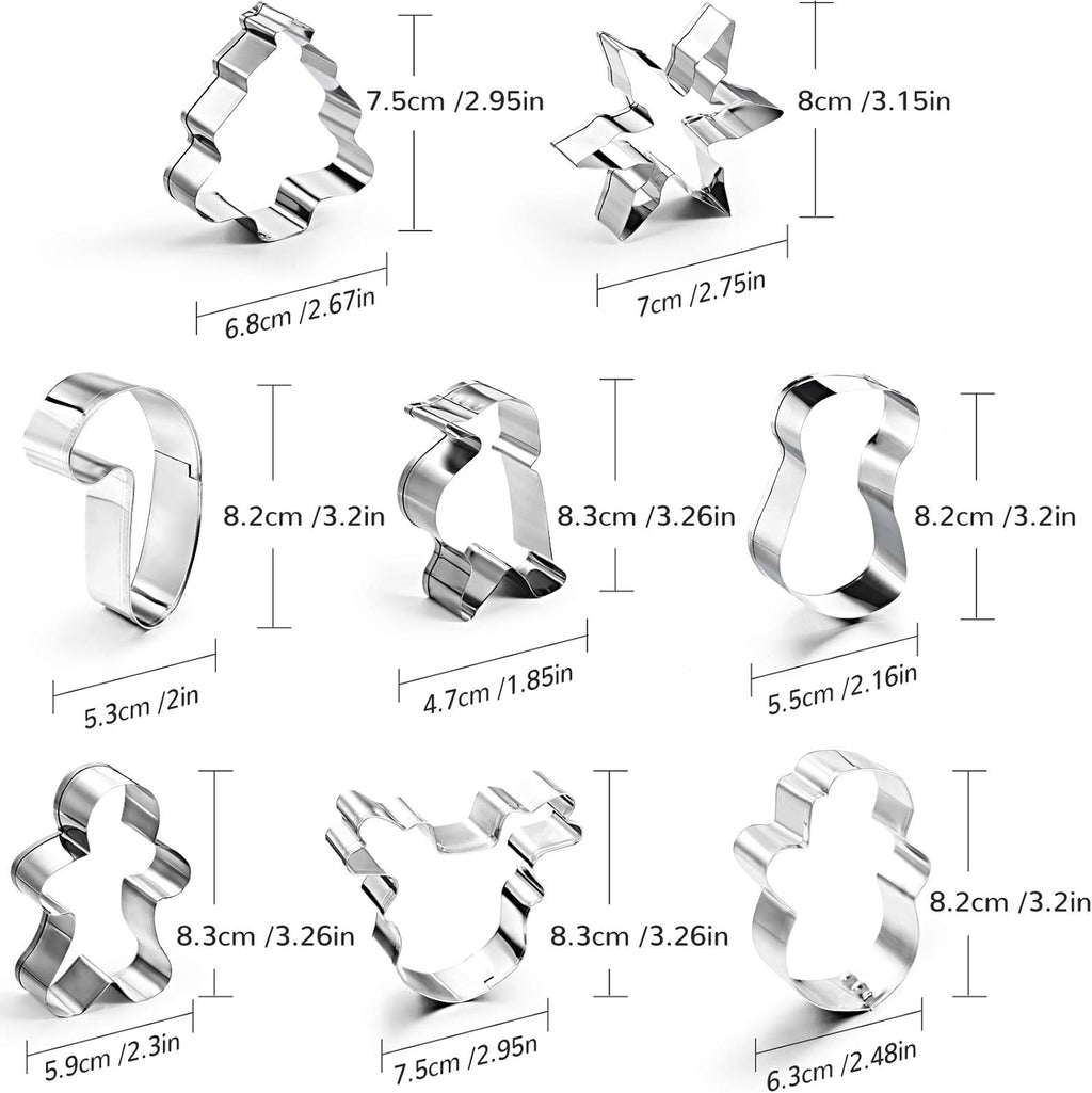 8 Pieces Christmas Cookie Cutters Holiday Cookie Molds Stainless Steel with Gingerbread Men
