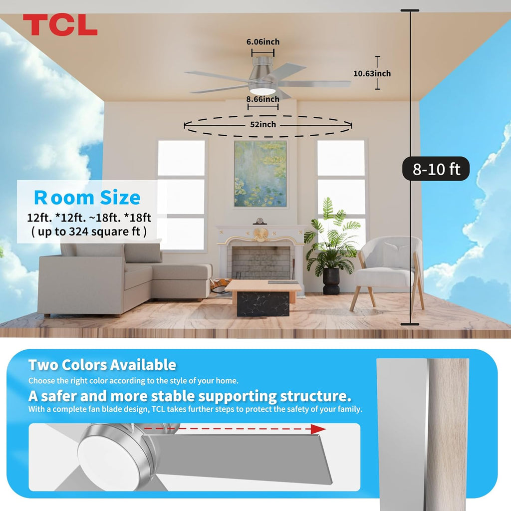 52" Silver Ceiling Fan with Light and Remote, Modern LED 3-Color, Quiet Motor for Bedroom, Living Room, Dining Room, Ceiling Fans with Lights (Silver)
