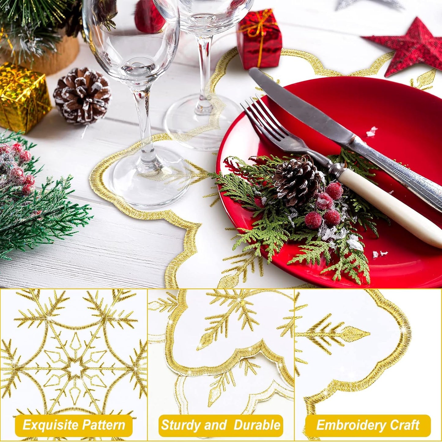 8 Pcs Christmas Snowflake Placemats Coasters Set Placemats Dinner Table Decoration