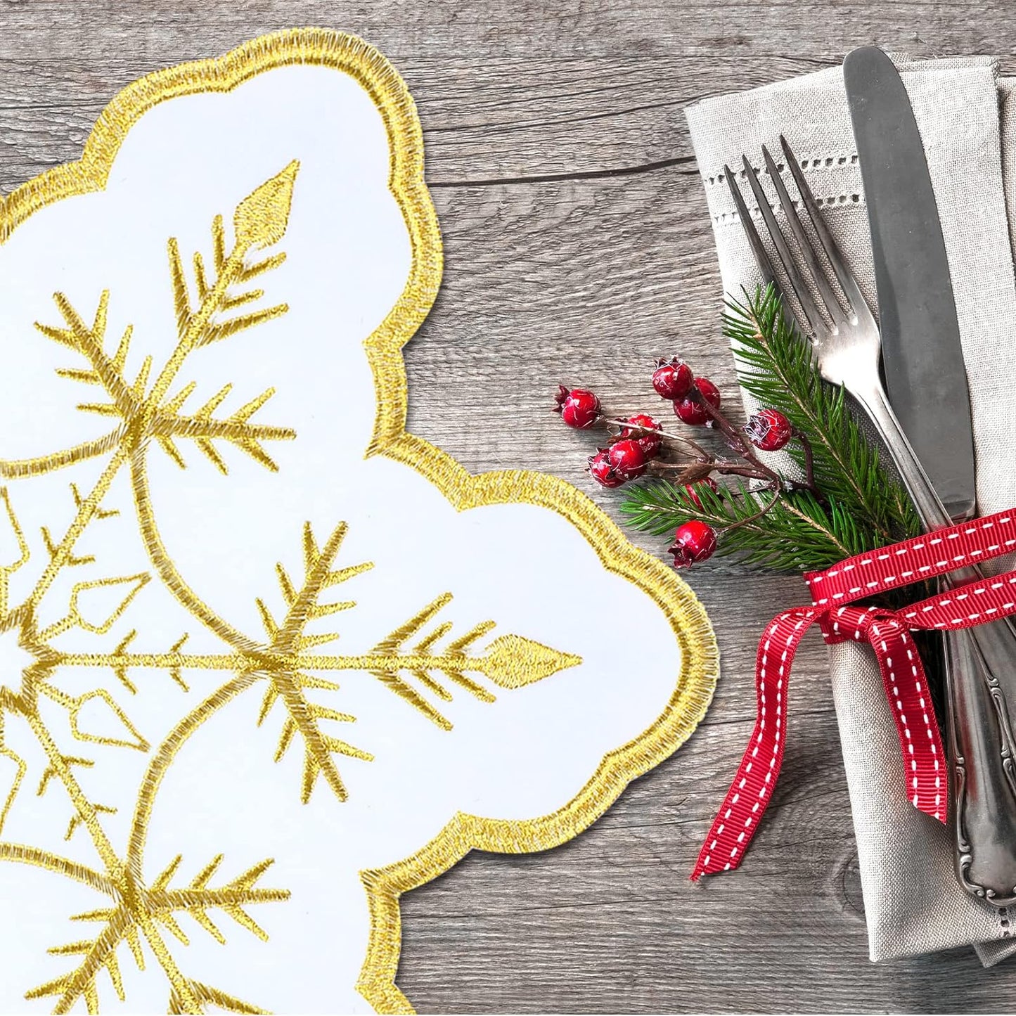 8 Pcs Christmas Snowflake Placemats Coasters Set Placemats Dinner Table Decoration