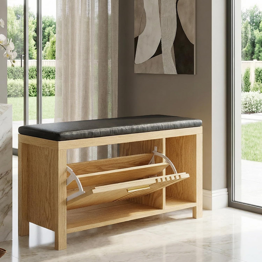 Shoe Storage Bench with Flip Drawers