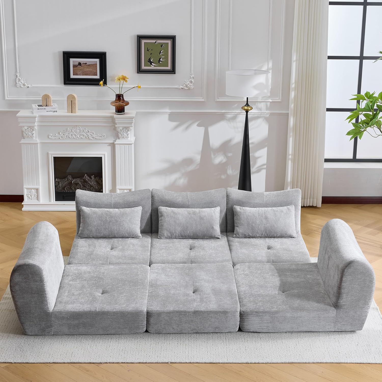 101.58''Modern 5-in-1 Convertible Folding Sofa Bed, Chenille Upholstered Boneless Couch(grey)