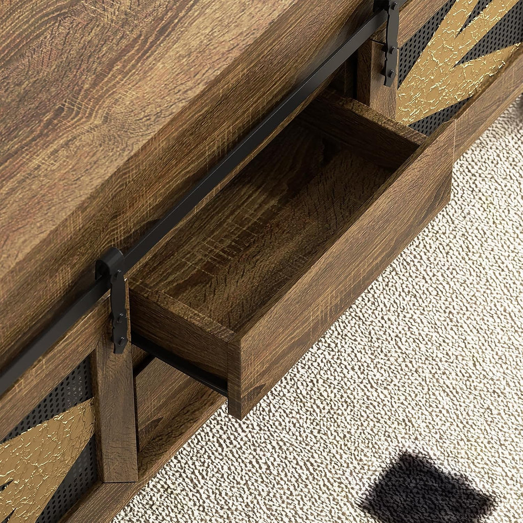 47.2" Lift Top Coffee Table with Hidden Compartment, Storage Drawers & Sliding Barn Doors, Farmhouse Rectangle Coffee Table for Living Room, Rustic Oak