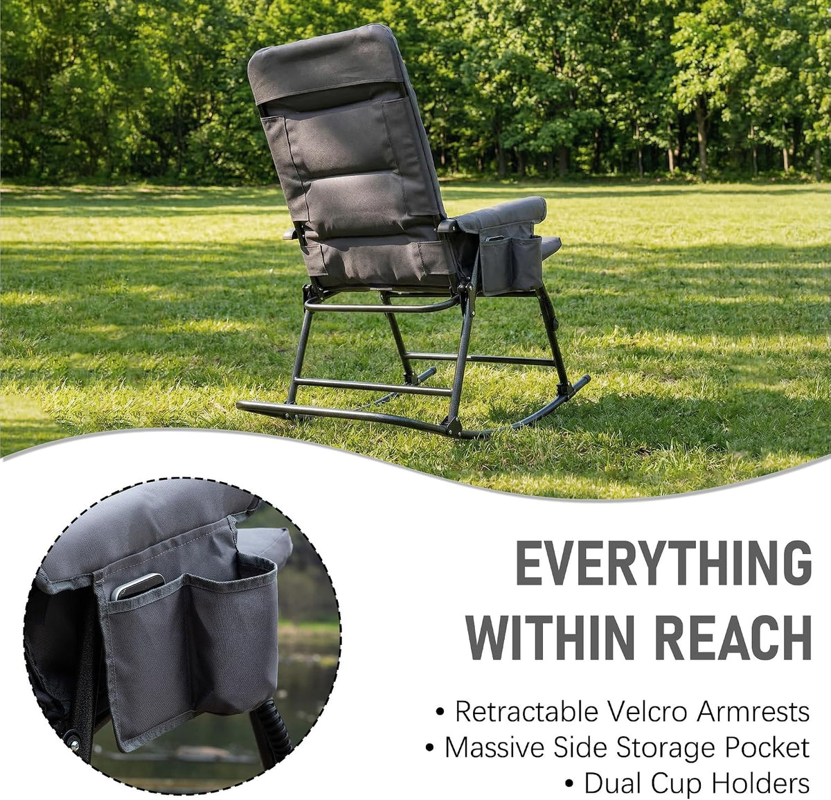 Rocking Camping Chair - Supports 400 LBS Heavy Folding Lawn Chair