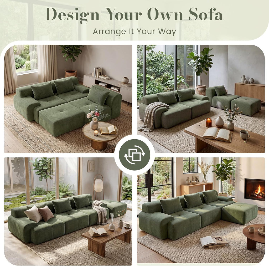 108'' Modular Sectional Boneless Sofa (green)