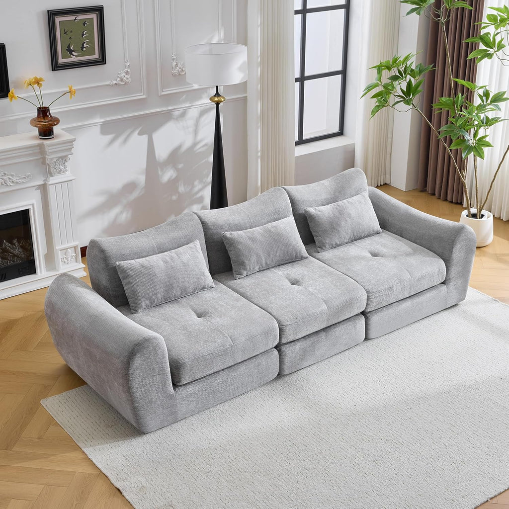 101.58''Modern 5-in-1 Convertible Folding Sofa Bed, Chenille Upholstered Boneless Couch(grey)