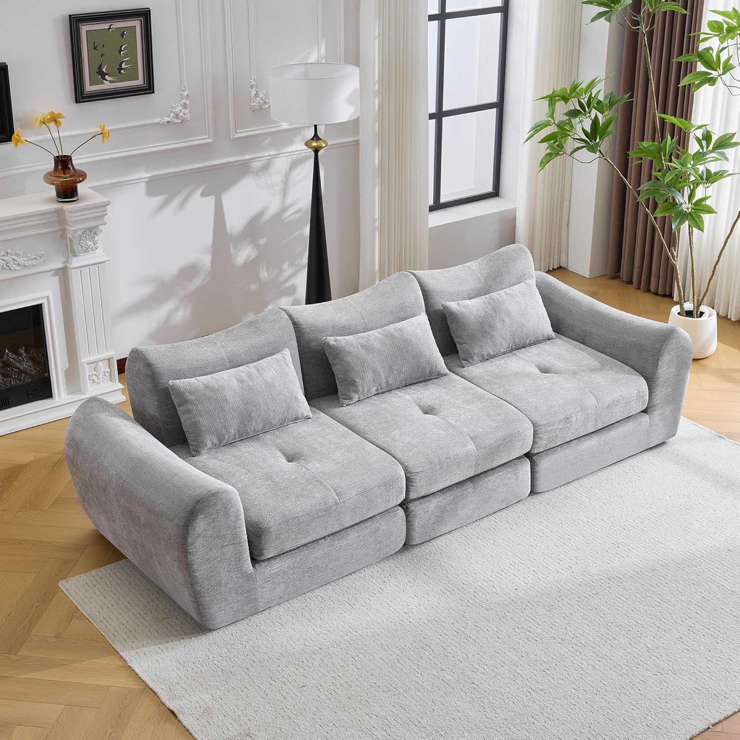 101.58''Modern 5-in-1 Convertible Folding Sofa Bed, Chenille Upholstered Boneless Couch(grey)
