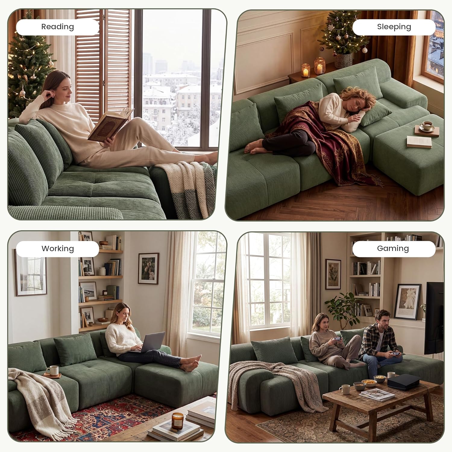 108'' Modular Sectional Boneless Sofa (green)