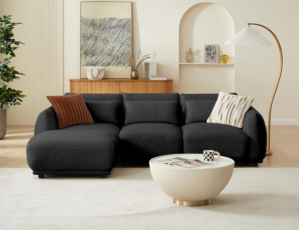 Boucle Sectional Couches for Living Room, L Shape Sofa with Removable Ottoman