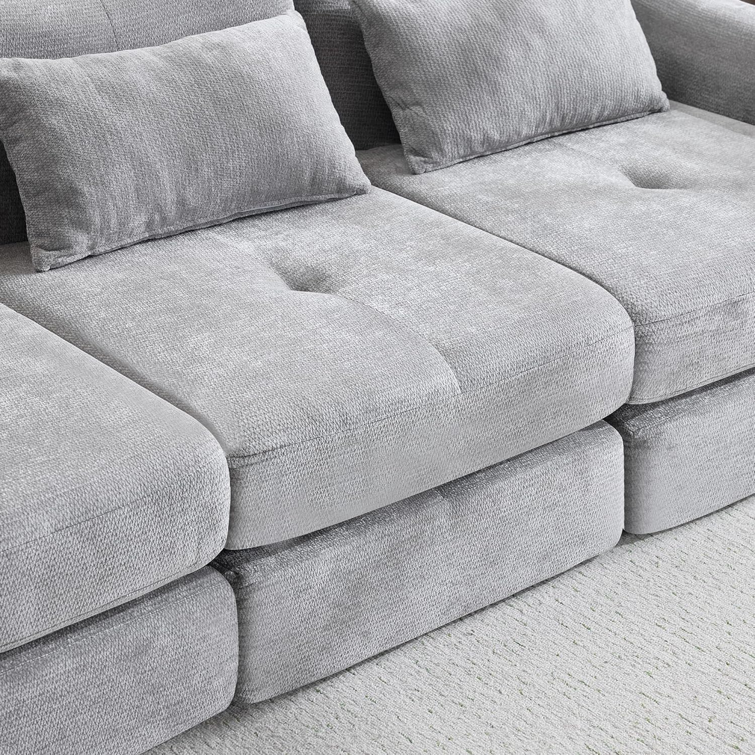 101.58''Modern 5-in-1 Convertible Folding Sofa Bed, Chenille Upholstered Boneless Couch(grey)