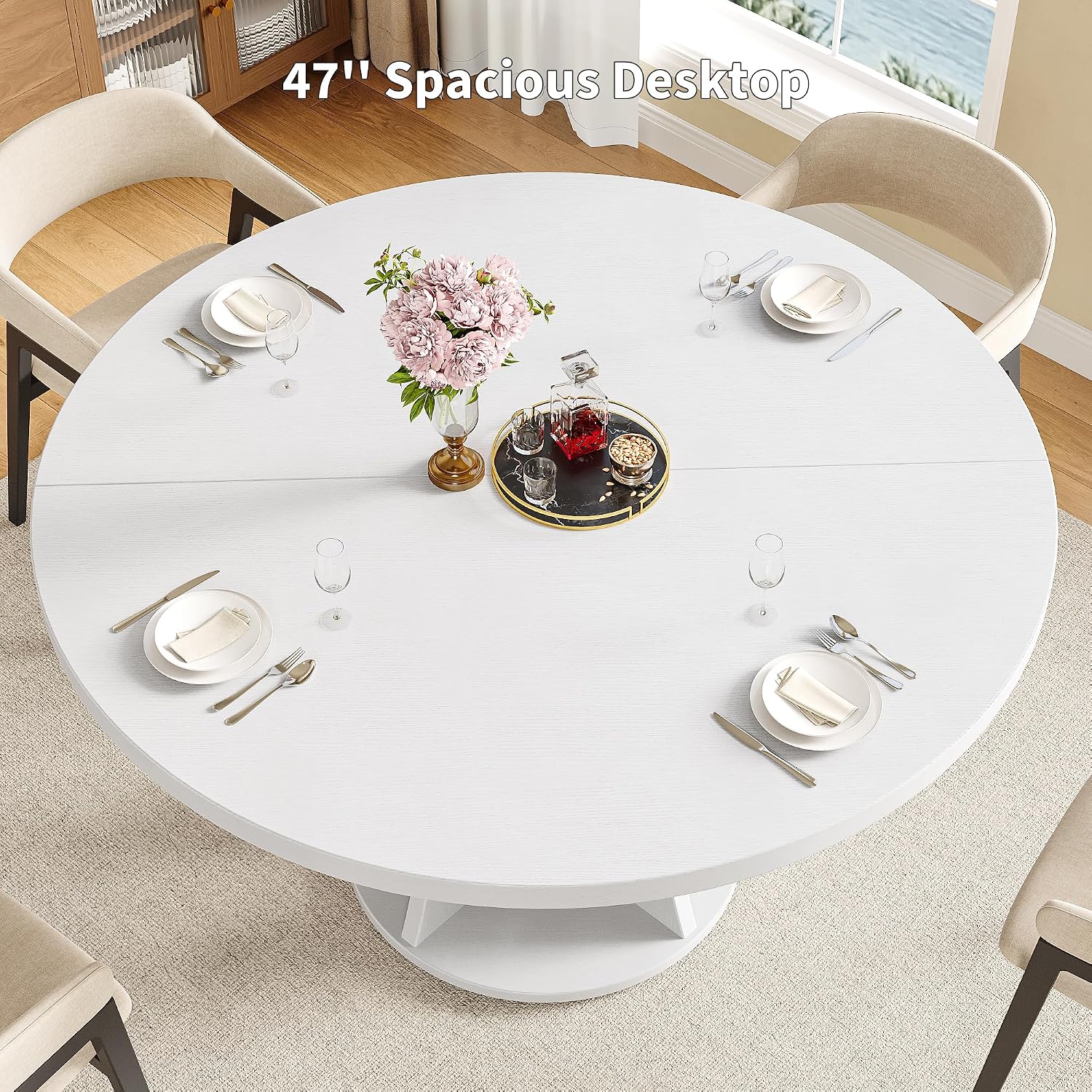 iPormis 47-Inch Round Dining Table for 4-6 People