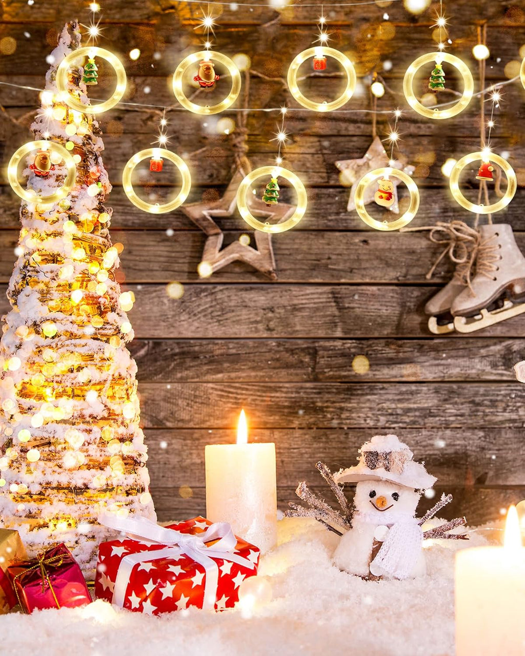 120 Led Lights 9.8ft Christmas Window Lights Indoor Decorations Round Santa Fairy String Lights