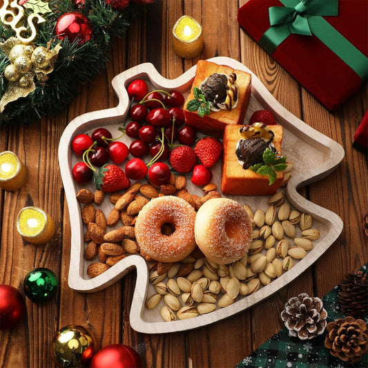 Christmas Snack Fruit Meat Cheese Board Rustic Angle Shape Charcuterie Board Sectional Dish Plate for Thanksgiving Christmas