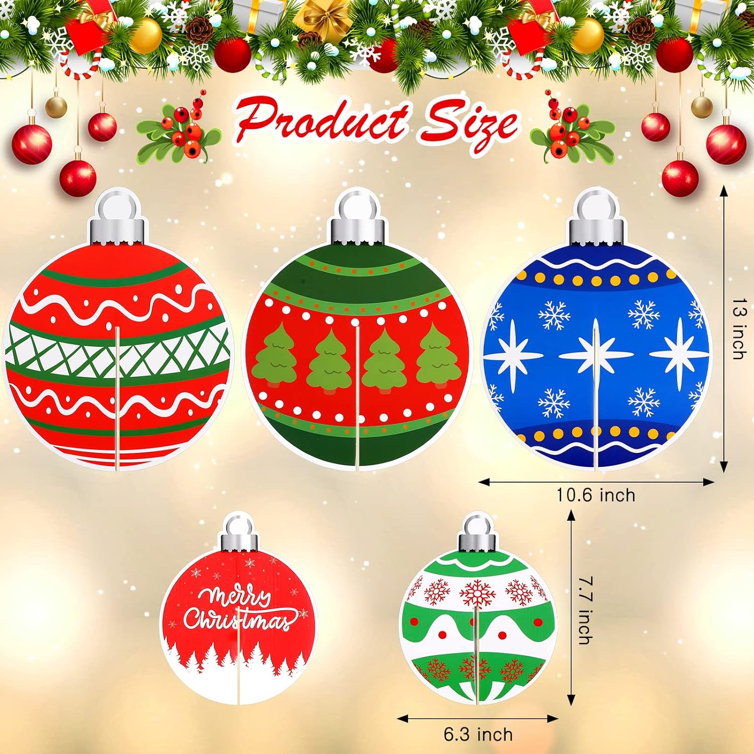 3D Christmas Ball Yard Sign Xmas Tree Lawn Sign with Stakes Christmas Snowflakes Garden Patio Sign