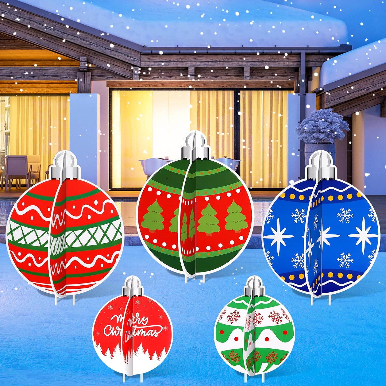 3D Christmas Ball Yard Sign Xmas Tree Lawn Sign with Stakes Christmas Snowflakes Garden Patio Sign