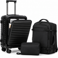 3 Piece Carry On Black Luggage Set, 20 Inch Front Opening Hardside Suitcase, Spinner Wheels, TSA Lock