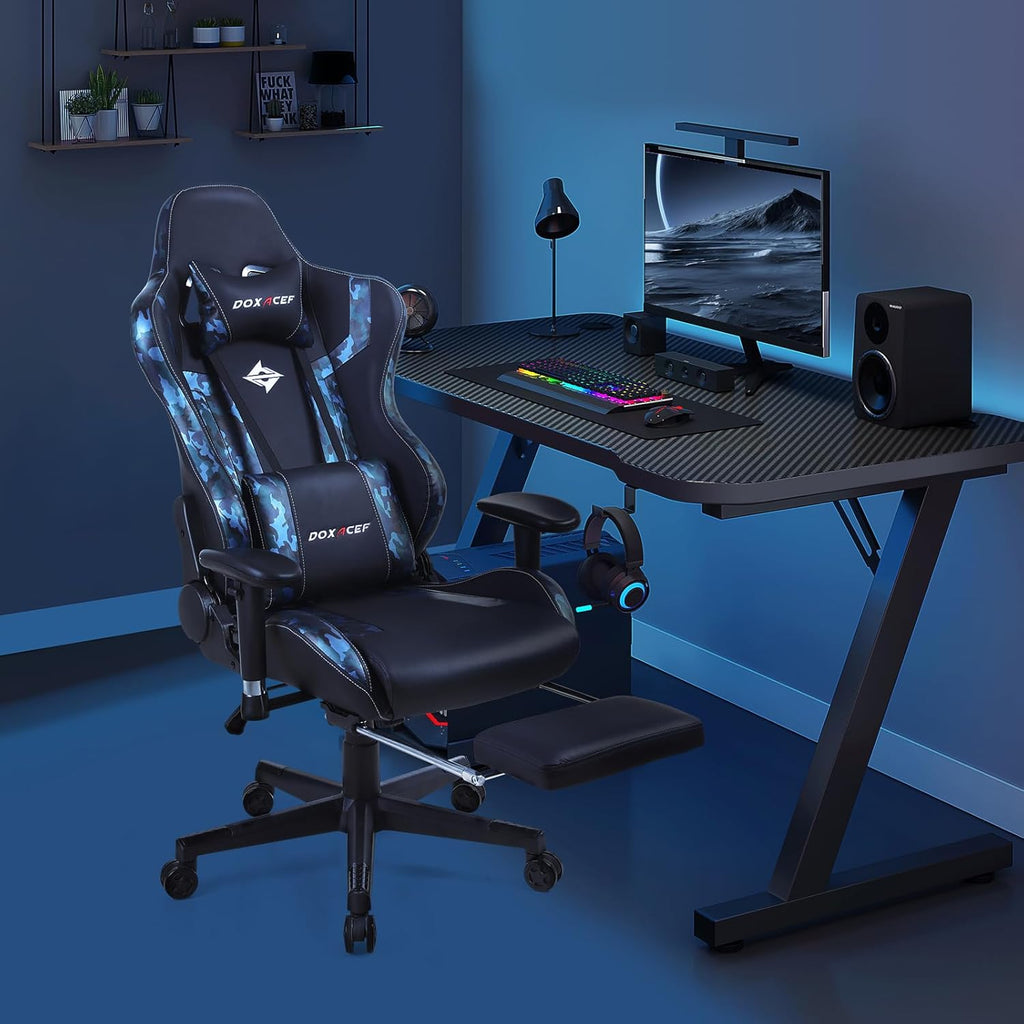 Gaming Chair with Massage and Footrest ( RGB RED, RGB BLACK, WHITE CAMO, BLUE CAMO )