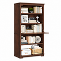 5-Tier Convertible Bookshelf with Flip-Down Desk – 71” Tall Modern Storage Bookcase - Brown